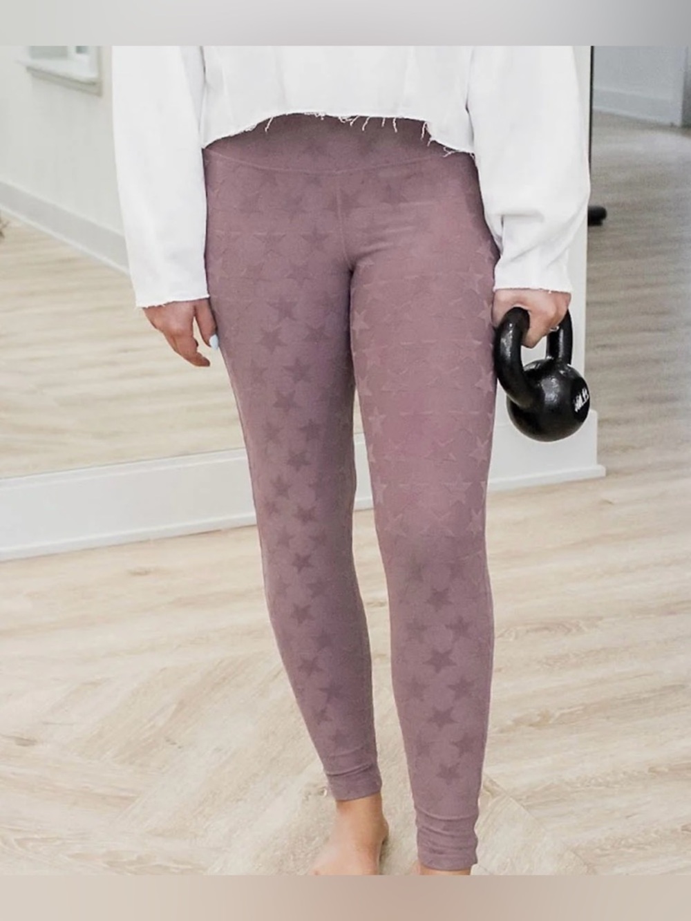 Mono B Star-Embossed High-Waist Leggings - Mauve Women’s Large